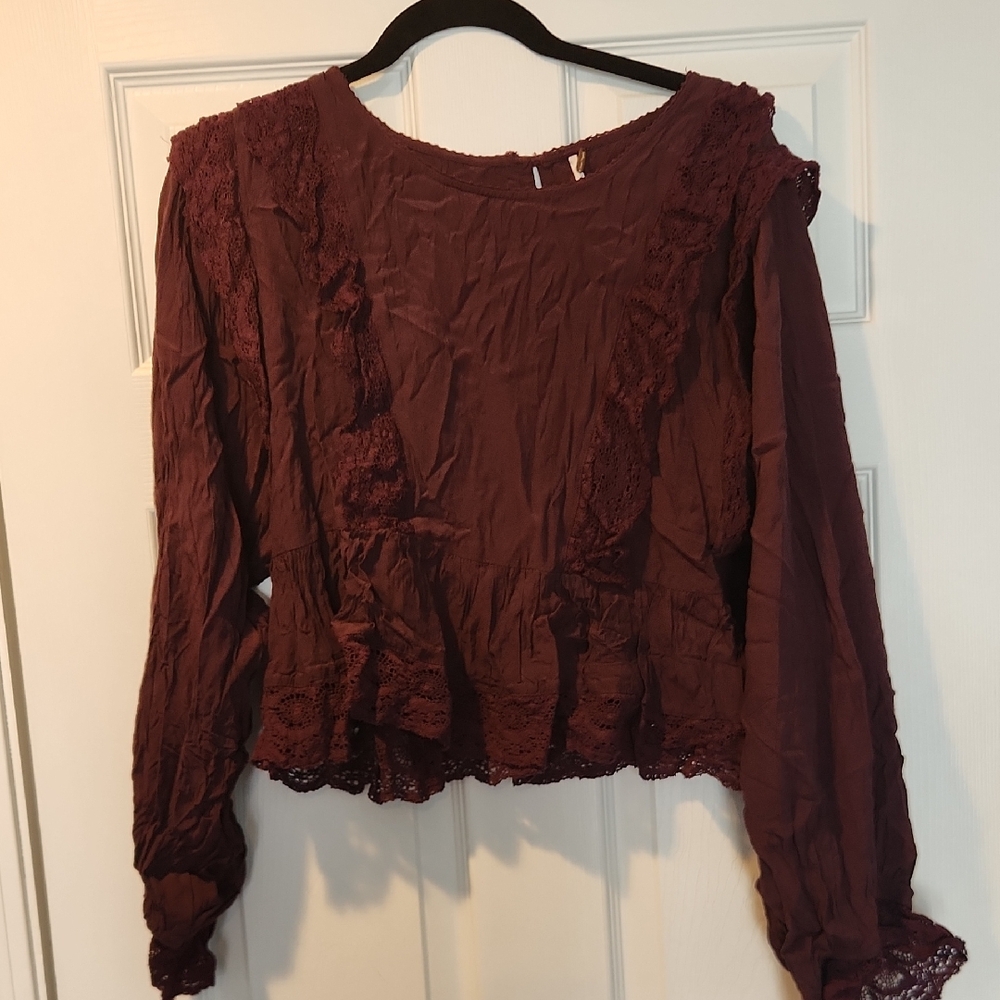 Free People Deep Burgundy Lace Blouse